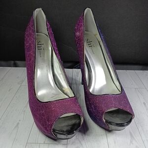 Shi by JOURNEYS Purple Glitter Peep Toe Heels